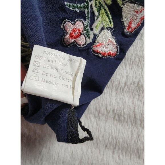 Faded Love Womens Floral Tiger Embroidered Navy Short Sleeve Mini Dress Medium - Picture 5 of 9